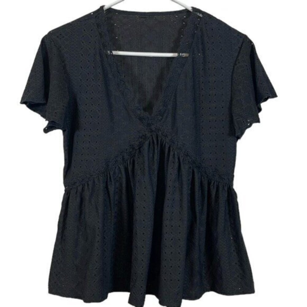 Shein X Frenchy Forever 21 Butterfly Flounce Flowy V-Neck Schiffy Blouse NWT LRG